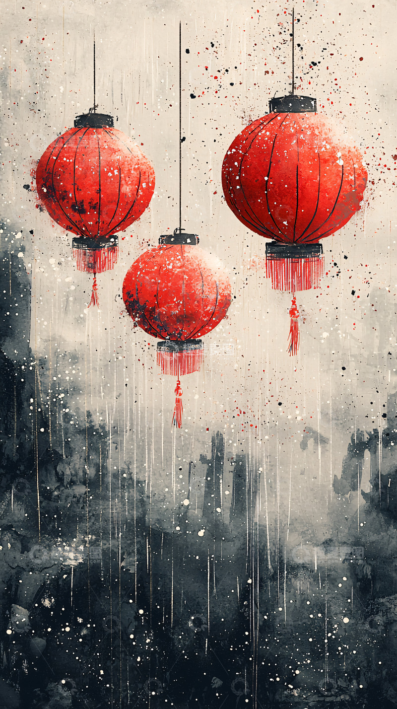 高清大图下载【趣麦麦图】雨中红灯笼