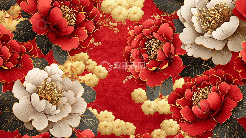高清大图下载【趣麦麦图】红牡丹花纹背景图
