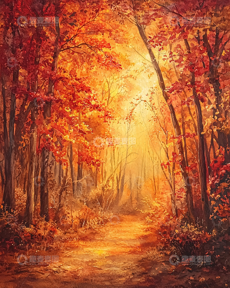 高清大图下载【趣麦麦图】秋日金色阳光穿过树林