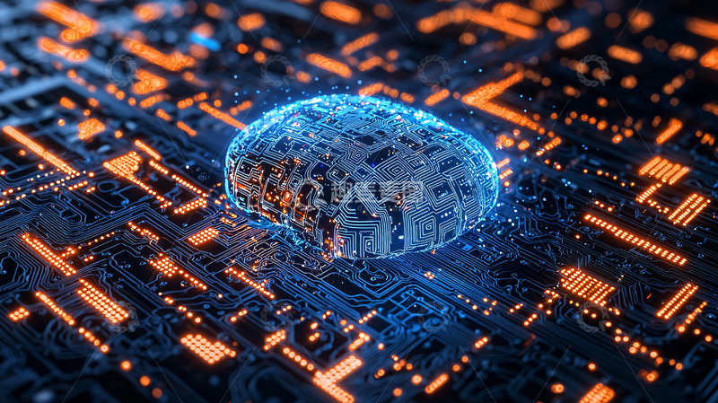 高清大图下载【趣麦麦图】电路板上发光的蓝色大脑