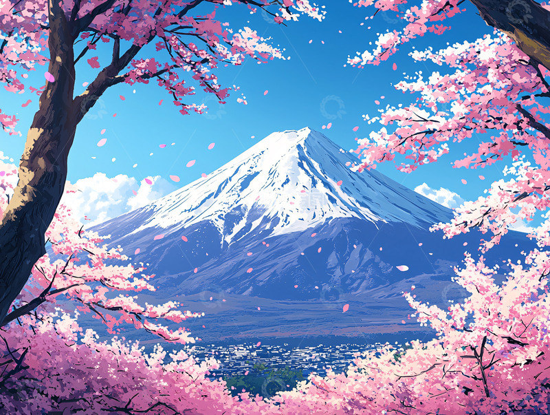 高清大图下载【趣麦麦图】富士山樱花