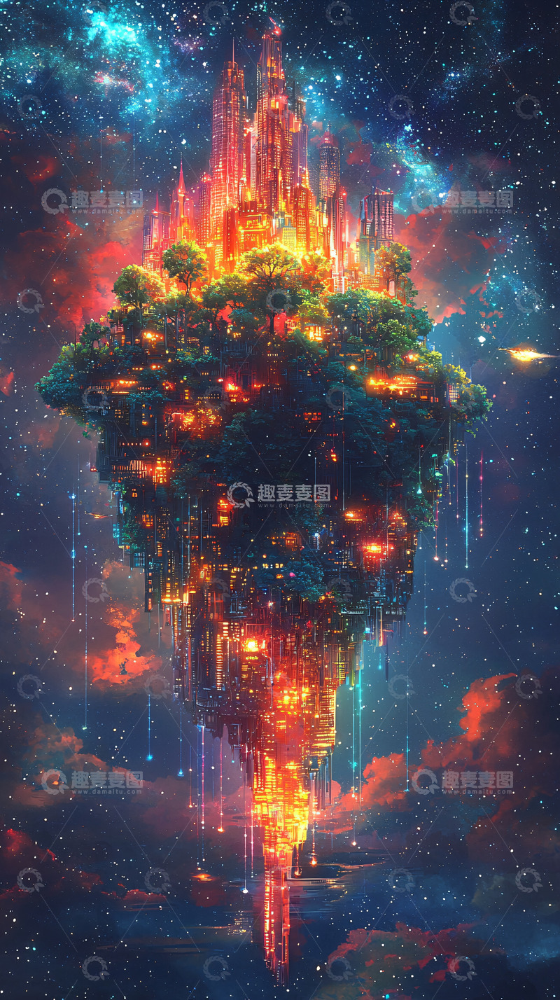 高清大图下载【趣麦麦图】悬浮岛屿梦幻城堡