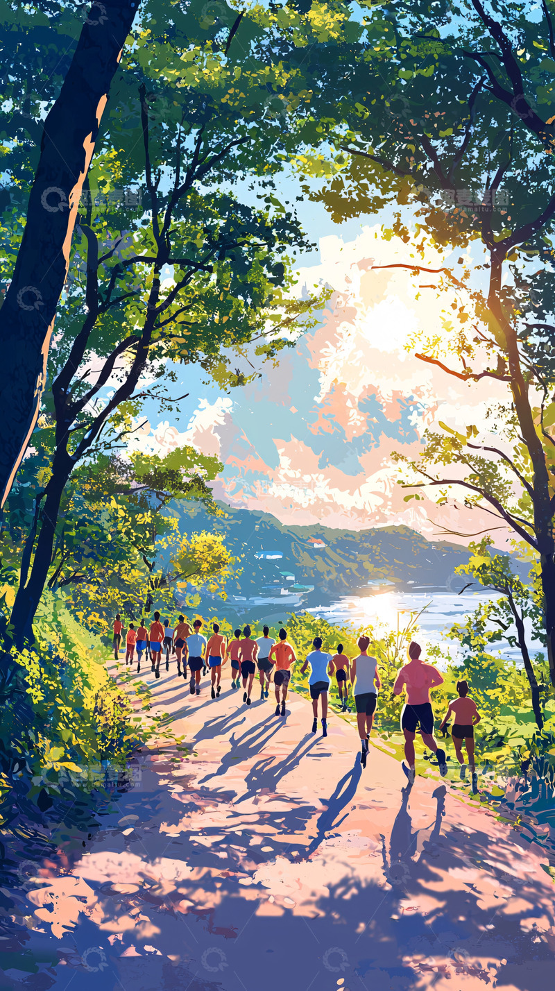 高清大图下载【趣麦麦图】森林小路晨跑