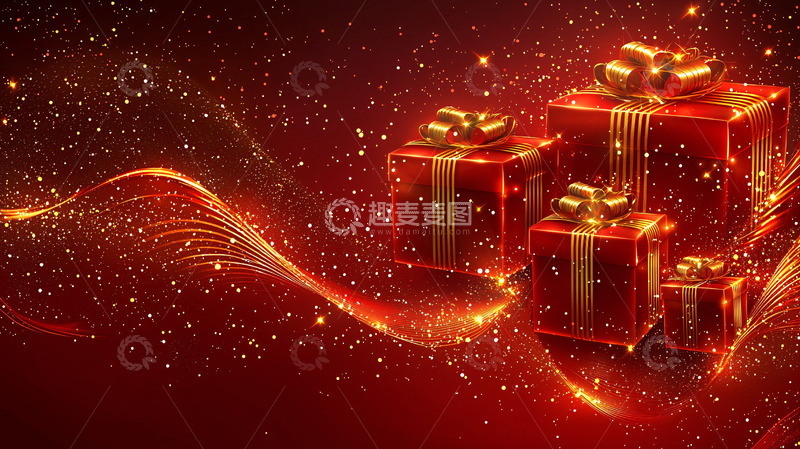 高清大图下载【趣麦麦图】红色礼盒金光闪闪