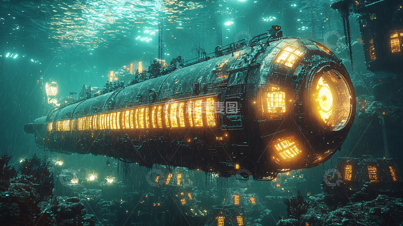 高清大图下载【趣麦麦图】深海蒸汽朋克潜水艇