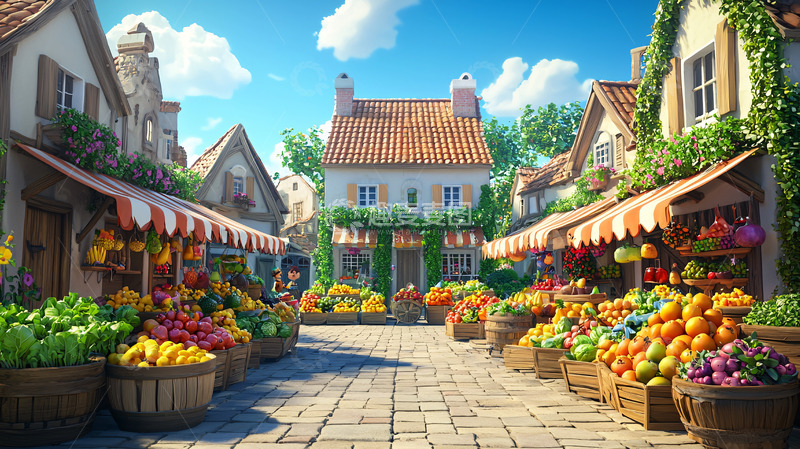 高清大图下载【趣麦麦图】阳光下的水果集市