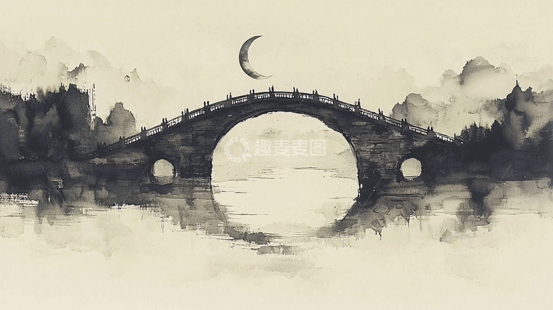 高清大图下载【趣麦麦图】水墨画古桥