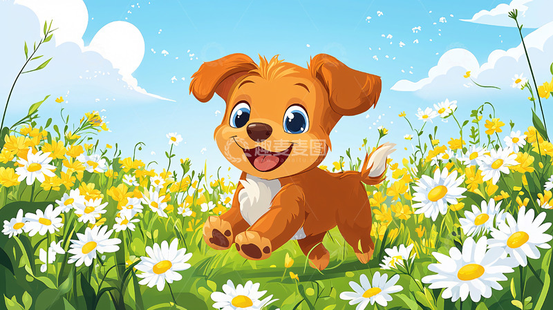 高清大图下载【趣麦麦图】小狗在花田里玩耍