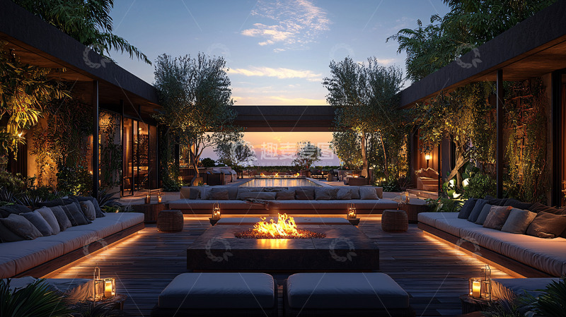 高清大图下载【趣麦麦图】现代奢华庭院夜景
