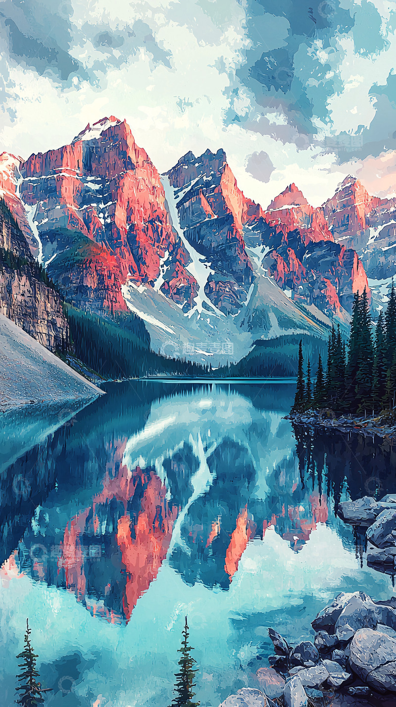 高清大图下载【趣麦麦图】壮丽雪山湖泊倒影