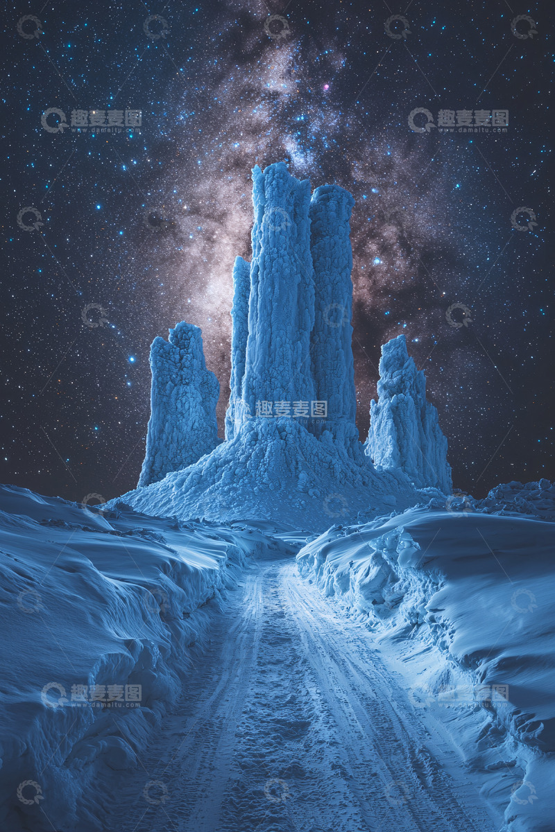 高清大图下载【趣麦麦图】冰雪奇观下的星空夜景