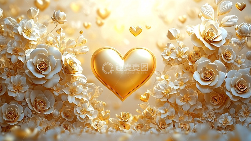 高清大图下载【趣麦麦图】金色爱心玫瑰花背景