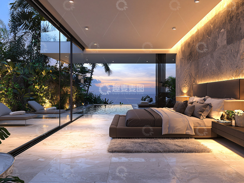 高清大图下载【趣麦麦图】现代简约海景卧室