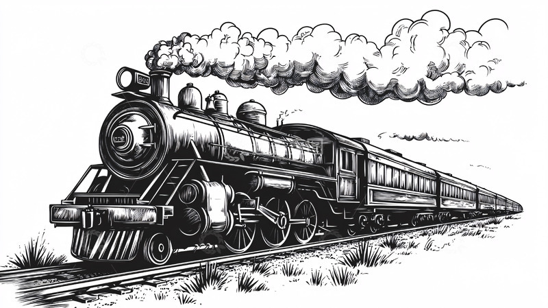 高清大图下载【趣麦麦图】蒸汽火车手绘图