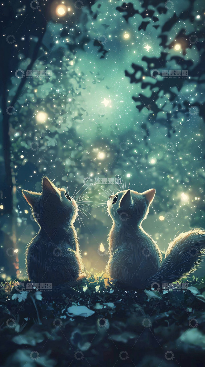 高清大图下载【趣麦麦图】唯美猫咪星空