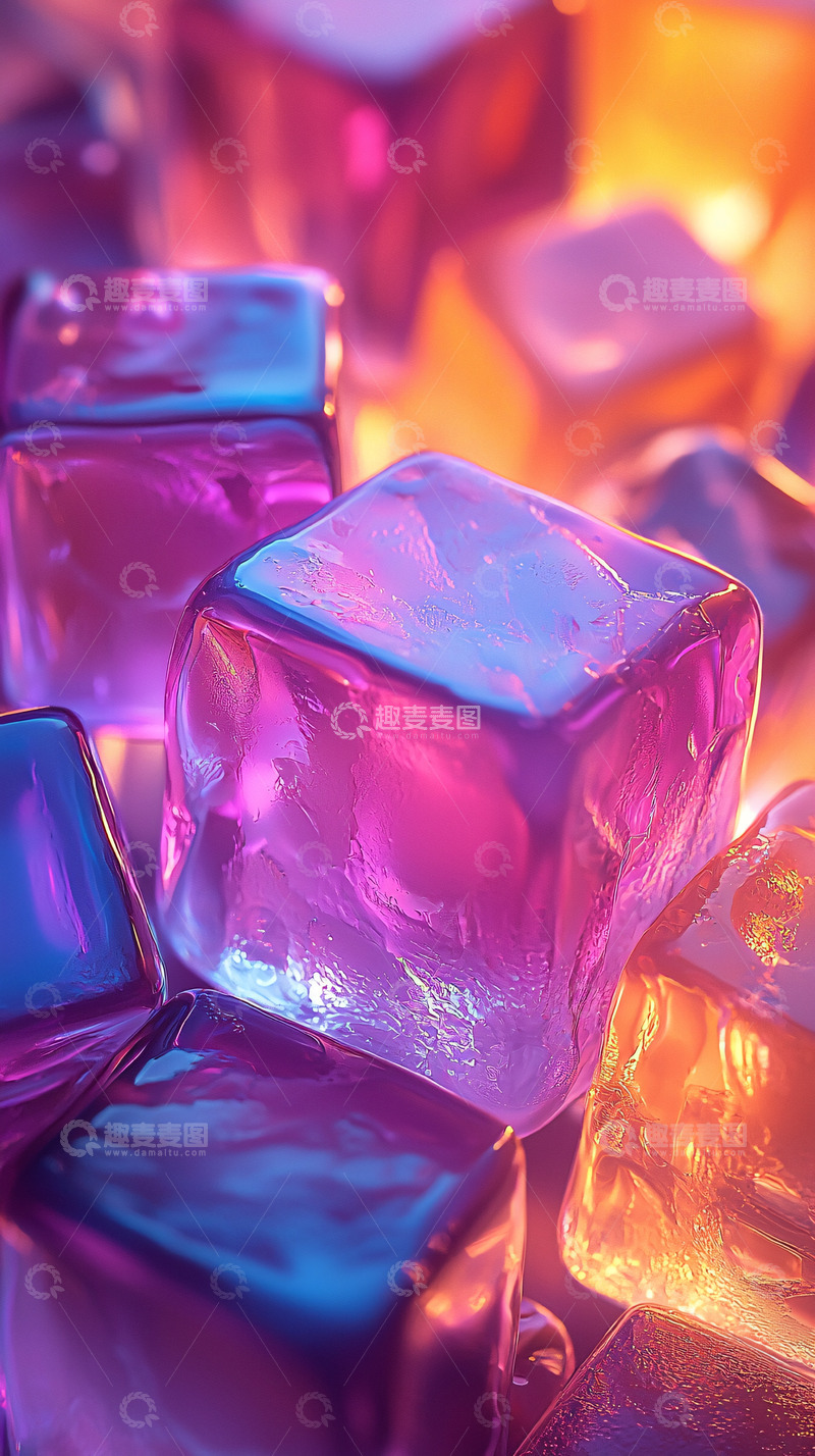 高清大图下载【趣麦麦图】彩色光照下的冰块特写