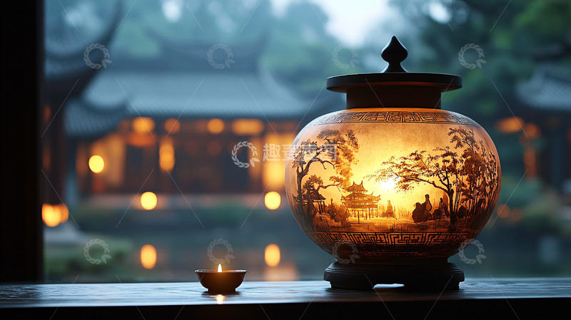 高清大图下载【趣麦麦图】中式庭院夜景