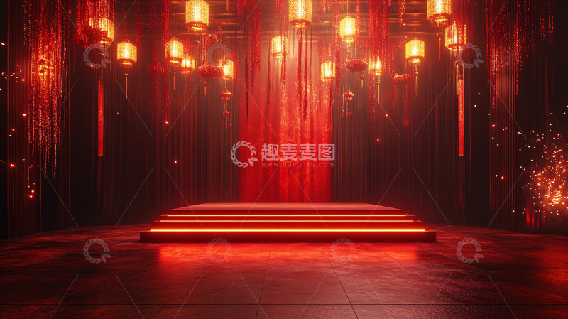 高清大图下载【趣麦麦图】红幕背景红灯笼舞台
