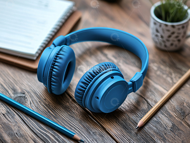 高清大图下载【趣麦麦图】蓝色耳机桌面静物