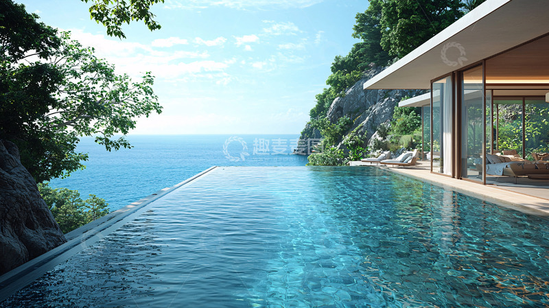 高清大图下载【趣麦麦图】悬崖边上的无边泳池