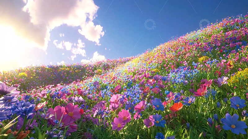 高清大图下载【趣麦麦图】阳光下五彩缤纷的花海
