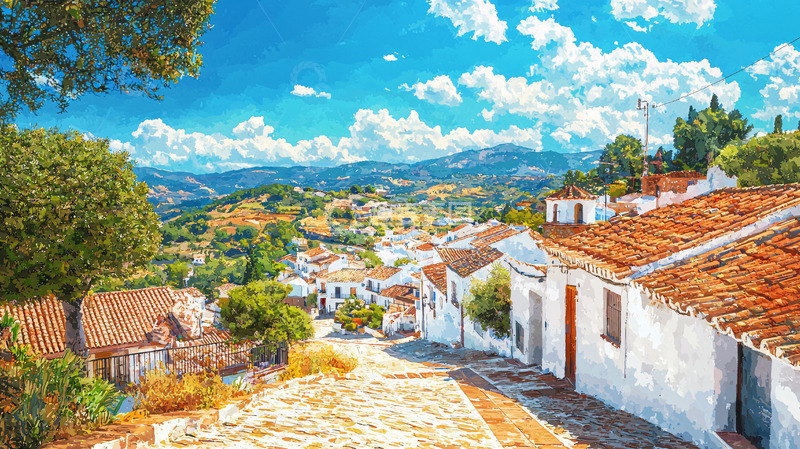 高清大图下载【趣麦麦图】阳光下的白色村庄