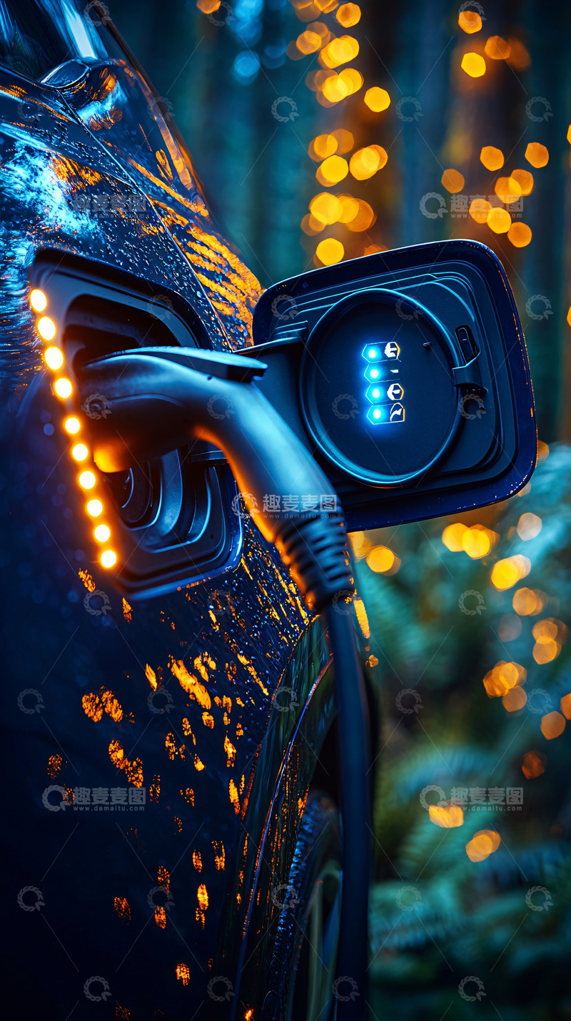 高清大图下载【趣麦麦图】夜晚森林充电汽车