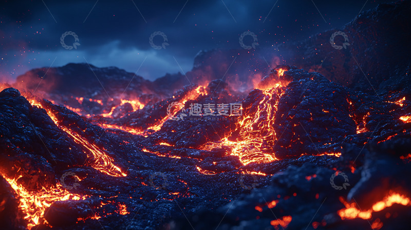 高清大图下载【趣麦麦图】火山熔岩夜色