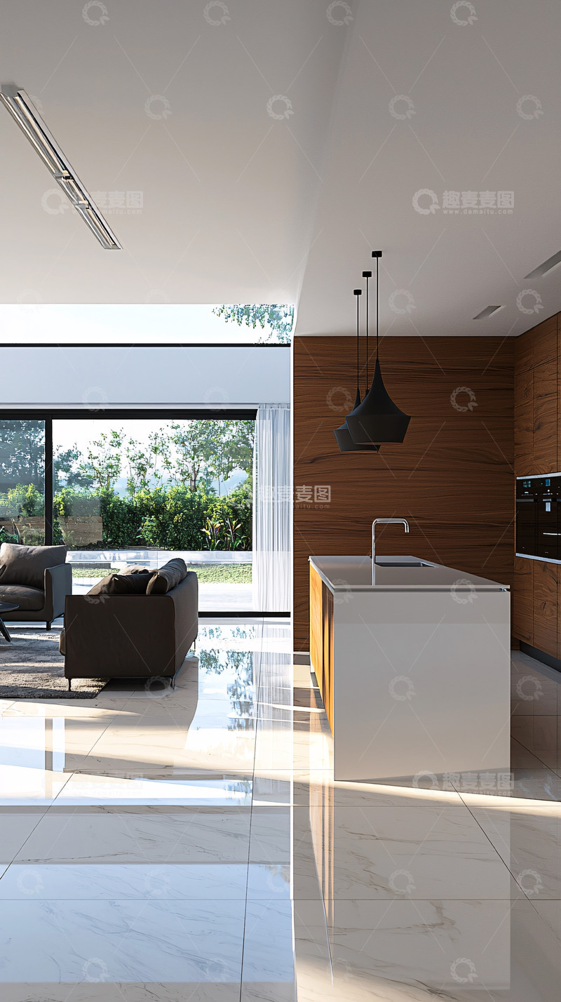 高清大图下载【趣麦麦图】现代简约开放式厨房客厅