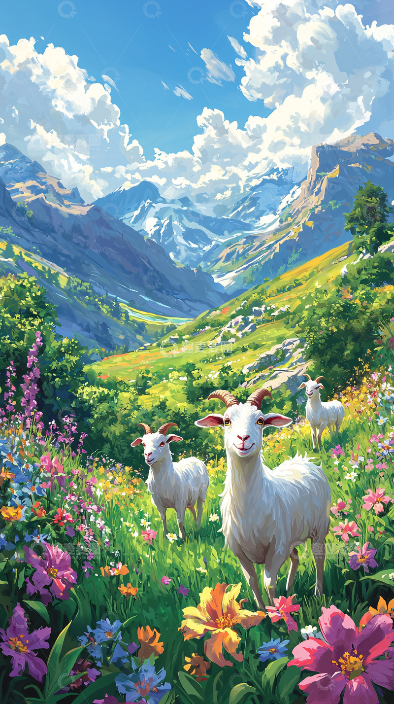 高清大图下载【趣麦麦图】阿尔卑斯山脉山羊花田