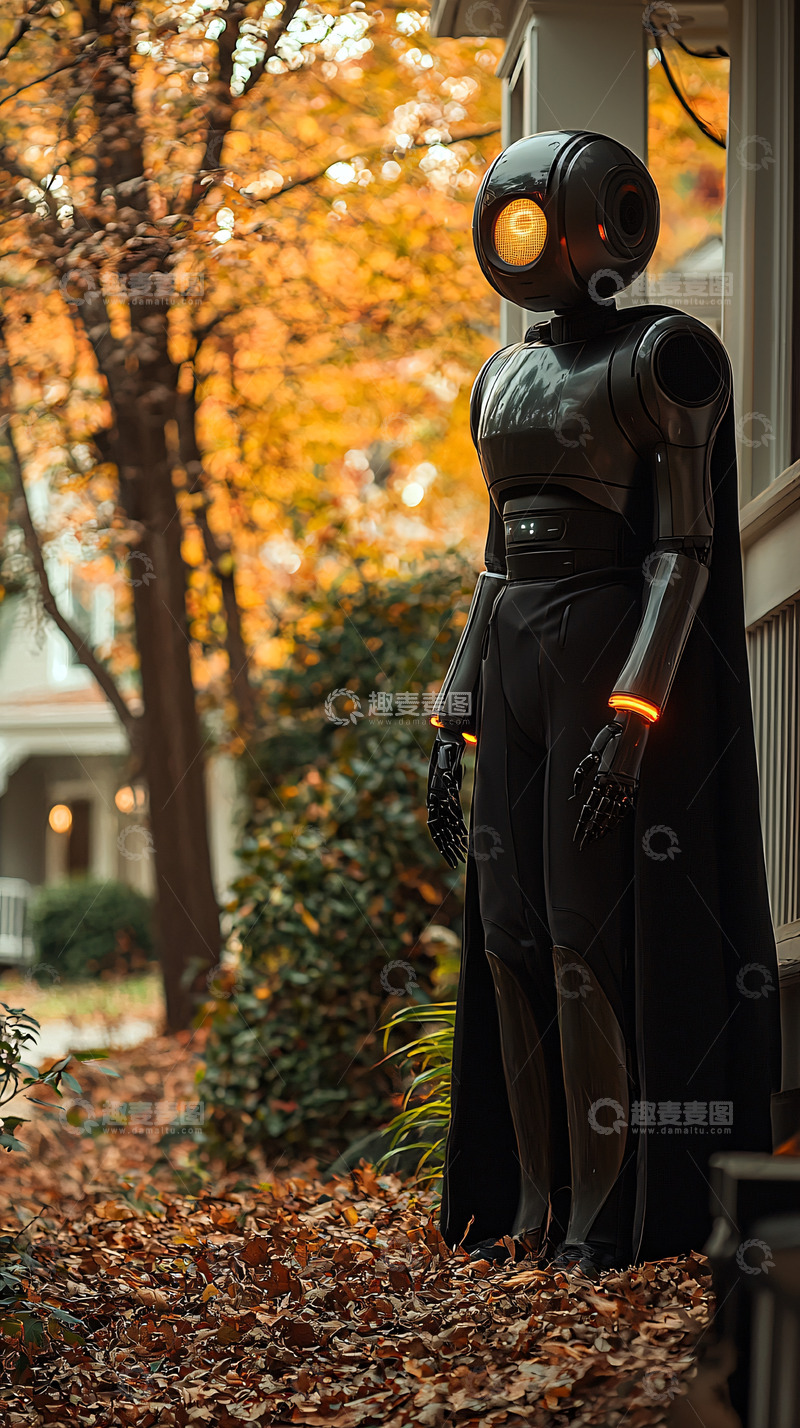 高清大图下载【趣麦麦图】秋日庭院机器人