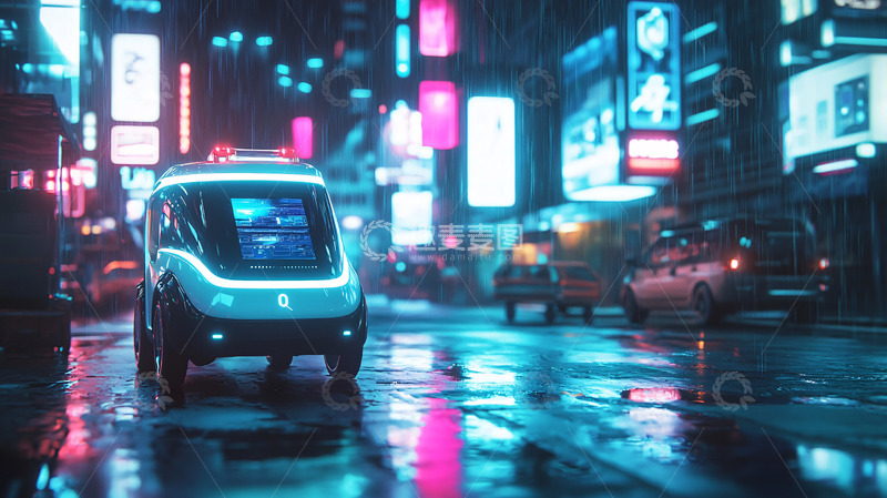 高清大图下载【趣麦麦图】夜晚都市自动驾驶汽车