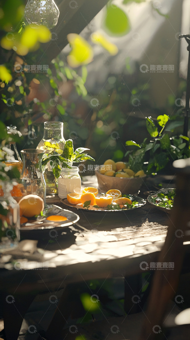 高清大图下载【趣麦麦图】阳光下柠檬与绿植
