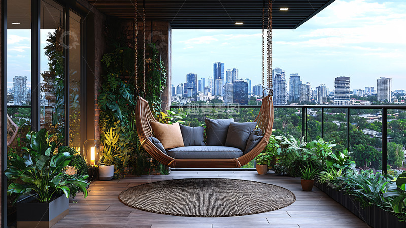 高清大图下载【趣麦麦图】阳台秋千