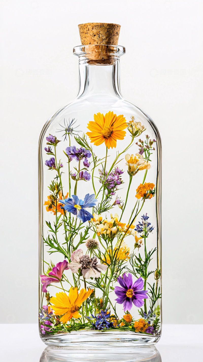 高清大图下载【趣麦麦图】透明玻璃瓶花卉标本