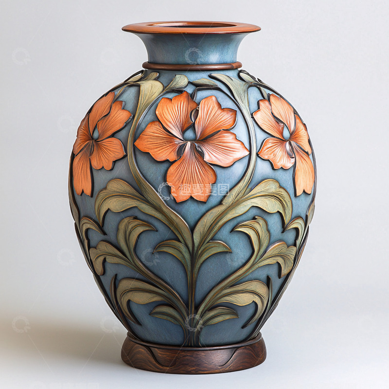 高清大图下载【趣麦麦图】精致花卉图案花瓶