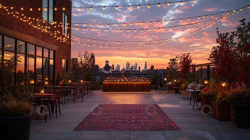 高清大图下载【趣麦麦图】屋顶夕阳城市派对