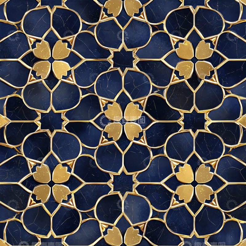 高清大图下载【趣麦麦图】蓝色金色复杂图案