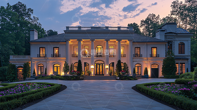 高清大图下载【趣麦麦图】豪华别墅正面夜景