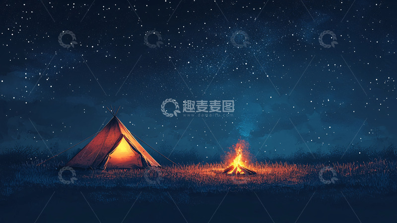 高清大图下载【趣麦麦图】星空下帐篷篝火