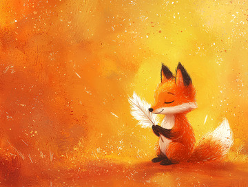 橙色背景下的小狐狸