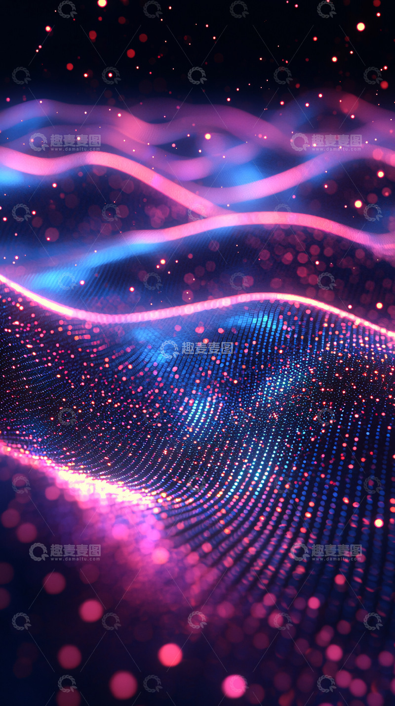 高清大图下载【趣麦麦图】梦幻紫色蓝色粒子波浪