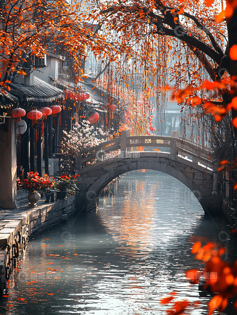 高清大图下载【趣麦麦图】古风小镇秋日景色