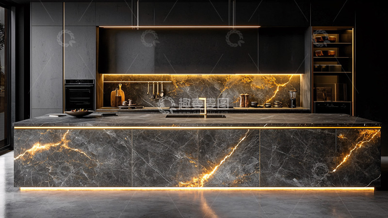 高清大图下载【趣麦麦图】高端黑色系奢华厨房