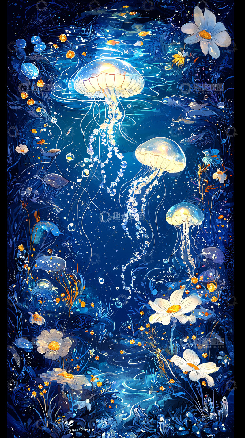 高清大图下载【趣麦麦图】梦幻水母花海