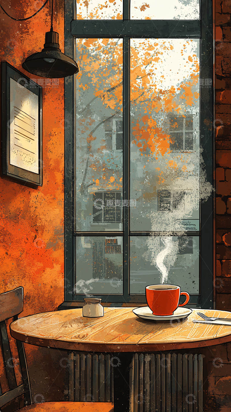 高清大图下载【趣麦麦图】秋日咖啡馆窗边