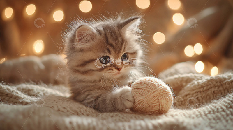 高清大图下载【趣麦麦图】可爱小猫玩毛线球