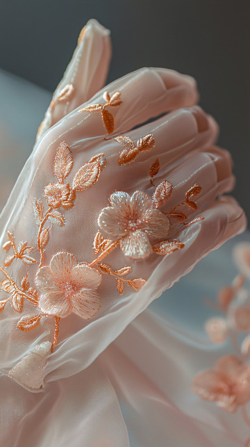 轻柔绣花蕾丝手套