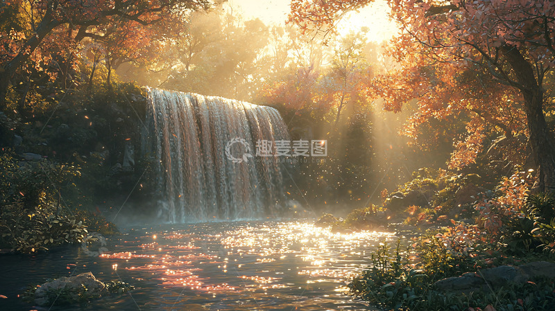 高清大图下载【趣麦麦图】阳光森林瀑布