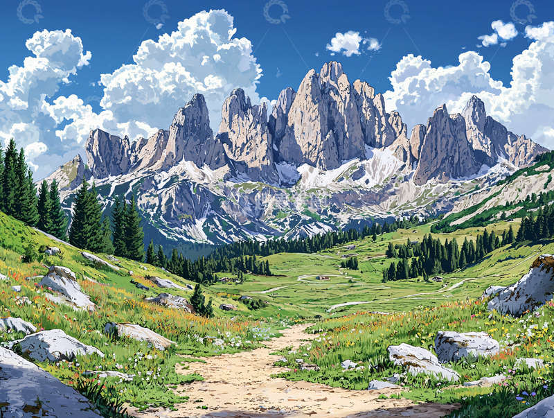 高清大图下载【趣麦麦图】蓝天白云下的巍峨山峰